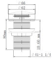 Bunnventil pop-up Ø66 × 80 mm kobber